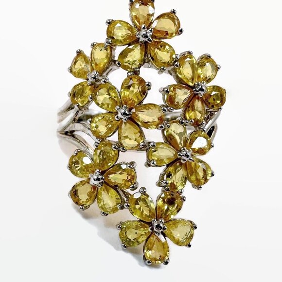 Cluster Ring, Vintage, Sterling Silver, Chuck Clemency: Citrine Flowers - Picture 2 of 6